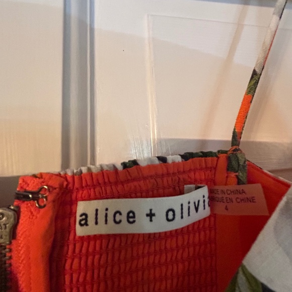 Alice + Olivia Orange Floral Minidress with Adorable Front Tie. - Picture 5 of 6